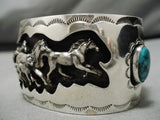 Important Vintage Native American Navajo Henry Yawakaia Sterling Silver Horse Turquoise Bracelet-Nativo Arts