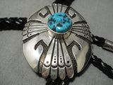 Authentic Vintage Native American Navajo Thomas Singer Turquoise Sterling Silver Bolo Tie-Nativo Arts