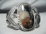 Huge Early Vintage Native American Navajo Petrified Wood Sterling Silver Bracelet-Nativo Arts
