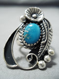 Swirling Silver Vintage Native American Navajo Blue Gem Turquoise Sterling Silver Bracelet Old-Nativo Arts
