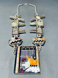 Important Vintage Native American Navajo Rug Sterling Silver Inlay Squash Blossom Necklace-Nativo Arts