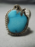 Amazing Vintage Native American Navajo Bisbee Turquoise Sterling Silver Ring Old-Nativo Arts