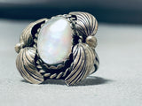 Superb Vintage Native American Navajo Mother Of Pearl Sterling Silver Leaves Ring-Nativo Arts