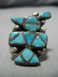 Impressive Vintage Native American Zuni Hand Carved Bird Sterling Silver Inlay Turquoise Ring-Nativo Arts