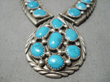 Stunning Vintage Native American Navajo Deep Blue Turquoise Sterling Silver Necklace-Nativo Arts