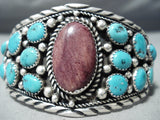 Astounding Native American Navajo Turquoise & Purple Spiny Oyster Sterling Silver Bracelet-Nativo Arts