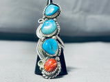 4 Story Tall Vintage Native American Navajo Turquoise Sterling Silver Leaf Ring-Nativo Arts