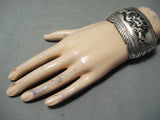 Detailed Wide Vintage Native American Navajo Horse Sterling Silver Blackgoat Bracelet-Nativo Arts