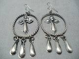 Cross Catcher Native American Navajo Lasso Repoussed Sterling Silver Earrings-Nativo Arts