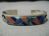 Important Vintage Native American Navajo Earl Plummer Turquoise Inlay Sterling Silver Bracelet-Nativo Arts
