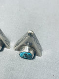 Incomparable Vintage Native American Navajo Morenci Turquoise Sterling Silver Teepee Earrings-Nativo Arts