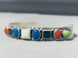 Pat Yazzie Colorful Native American Navajo Coral Gaspeite Lapis Jet Sterling Silver Bracelet-Nativo Arts