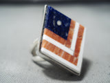 Exceptional Navajo Lapis Sterling Silver Flag Ring Native American-Nativo Arts