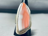 Eye Catching Native American Navajo Pink Conch Shell Sterling Silver Ring-Nativo Arts