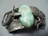 Native American Amazing Green Turquoise Sterling Silver Double Gecko Bracelet-Nativo Arts
