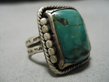 Huge Men's Vintage Native American Navajo Squared Apache Turquoise Sterling Silver Ring Old-Nativo Arts