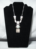 One Of The Best Vintage Native American Zuni Turquoise Kachina Sterling Silver Inlay Necklace-Nativo Arts