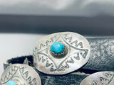 Remarkable Vintage Native American Navajo Signed Kingman Turquoise Sterling Silver Concho Belt-Nativo Arts