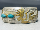 Kachina Spiderweb Turquoise Vintage Native American Navajo Sterling Silver Bracelet-Nativo Arts