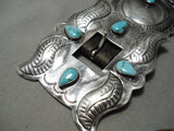Early Hand Tooled Vintage Native American Navajo Turquoise Sterling Silver Concho Belt-Nativo Arts