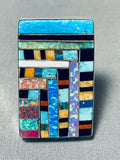 Native American One Of Most Intricate Ever Santo Domingo Turquoise Inlay Sterling Silver Ring-Nativo Arts