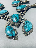 Incredible Vintage Native American Navajo Turquoise Sterling Silver Squash Blossom Necklace-Nativo Arts