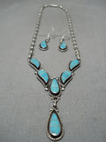Amazing Vintage Native American Zuni Blue Gem Turquoise Sterling Silver Earrings Necklace-Nativo Arts