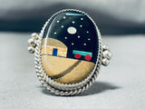 Important Top 5 Native American Navajo Inlay Artists Native American Navajo Turquoise Sterling Silver Ring-Nativo Arts