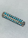 Authentic Vintage Native American Zuni Blue Gem And Green Turquoise Sterling Silver Pin-Nativo Arts