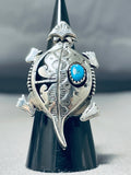 Fabulous Native American Navajo Morenci Turquoise Sterling Silver Toad Ring-Nativo Arts