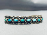 Signed Vintage Native American Navajo Snake Eyes Turquoise Sterling Silver Bracelet Old-Nativo Arts