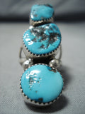 Fascinating Vintage Native American Navajo Old Kingman Turquoise Sterling Silver Ring Old-Nativo Arts