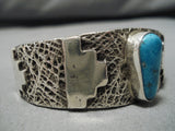Incredible Vintage Native American Navajo Thick Textured Turquoise Sterling Silver Bracelet Cuff-Nativo Arts