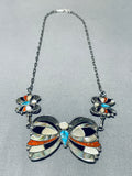 Native American Extreme Intricacy Vintage Zuni Turquoise Butterfly Sterling Silver Necklace-Nativo Arts