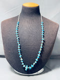 Longer Vintage Native American Navajo Kingman Turquoise Sterling Silver Necklace-Nativo Arts