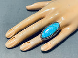 Brilliant Vintage Native American Navajo Large Kingman Turquoise Sterling Silver Ring-Nativo Arts