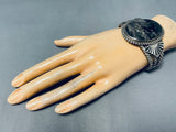 Fog Black Agate Vintage Native American Navajo Sterling Silver Bracelet-Nativo Arts