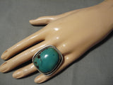 One Of The Biggest Vintage Native American Navajo Squared Green Turquoise Sterling Silver Ring-Nativo Arts