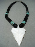 Native American Remarkable Vintage Navajo Turquoise Jet Mother Of Pearl Necklace-Nativo Arts