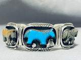 Native American Very Rare Fetish Horse Turquoise Clasp Sterling Silver Channel Bracelet-Nativo Arts