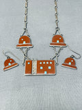 Native American Zuni Pueblo Hogan Village Vintage Sterling Silver Turquoise Necklace Set-Nativo Arts
