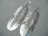 Detailed Navajo Sterling Silver Feather Earrings Native American-Nativo Arts
