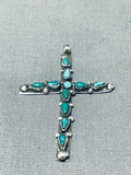Authentic Vintage Native American Navajo Blue Green Turquoise Sterling Silver Cross Pendant-Nativo Arts