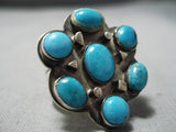 Quality Vintage Native American Navajo Satellite Blue Turquoise Sterling Silver Ring Old-Nativo Arts