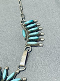 Gorgeous Vintage Native American Zuni Blue Gem Turquoise Sterling Silver Necklace-Nativo Arts
