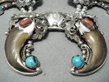 Authentic Bear Signed Native American Navajo Turquoise Sterling Silver Squash Blossom Necklace-Nativo Arts