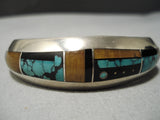 Thick And Heavy Native American Navajo Sterling Silver Spider Turquoise Bracelet Cuff-Nativo Arts
