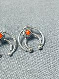 Out Of The Box Unique Naja Native American Navajo Coral Sterling Silver Earrings-Nativo Arts