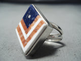 Exceptional Navajo Lapis Sterling Silver Flag Ring Native American-Nativo Arts