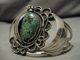Striking Vintage Native American Navajo Green Turquoise Sterling Silver Bracelet Cuff Old-Nativo Arts
